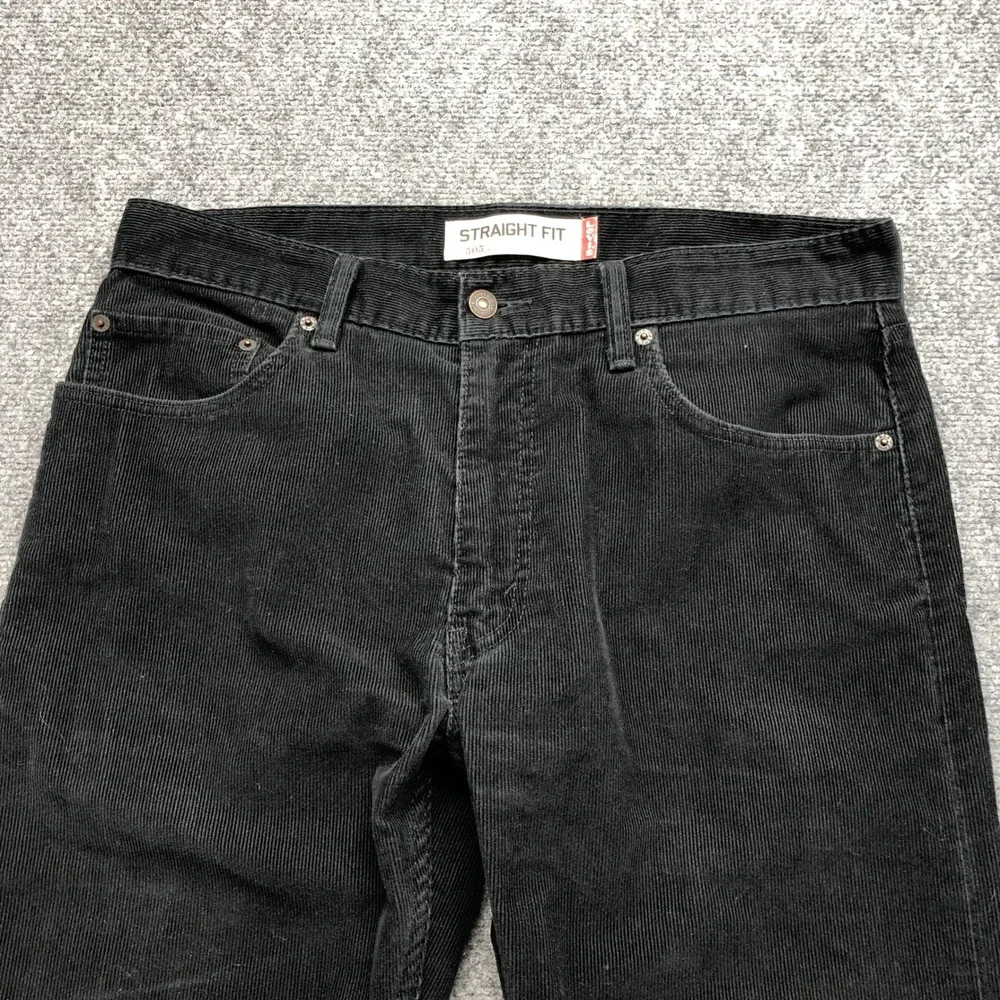 Levis 505 Straight Fit Corduroy Pants Mens Black 35x29 White Tab 5-Pocket